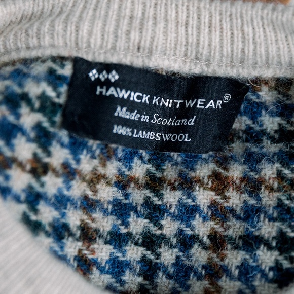 Hawick 100% Lambswool Sweater - Cream with Houndstooth Elbow Patches - Size M - Picture 8 of 12